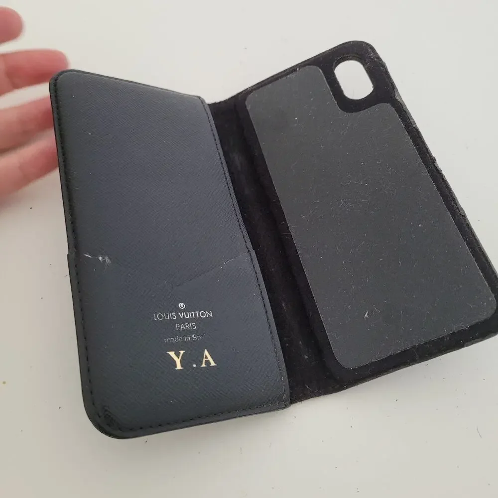 Authentic Louis Vuitton LV Monogram Folio iPhone X Case Black‎ Phone Hard Cover